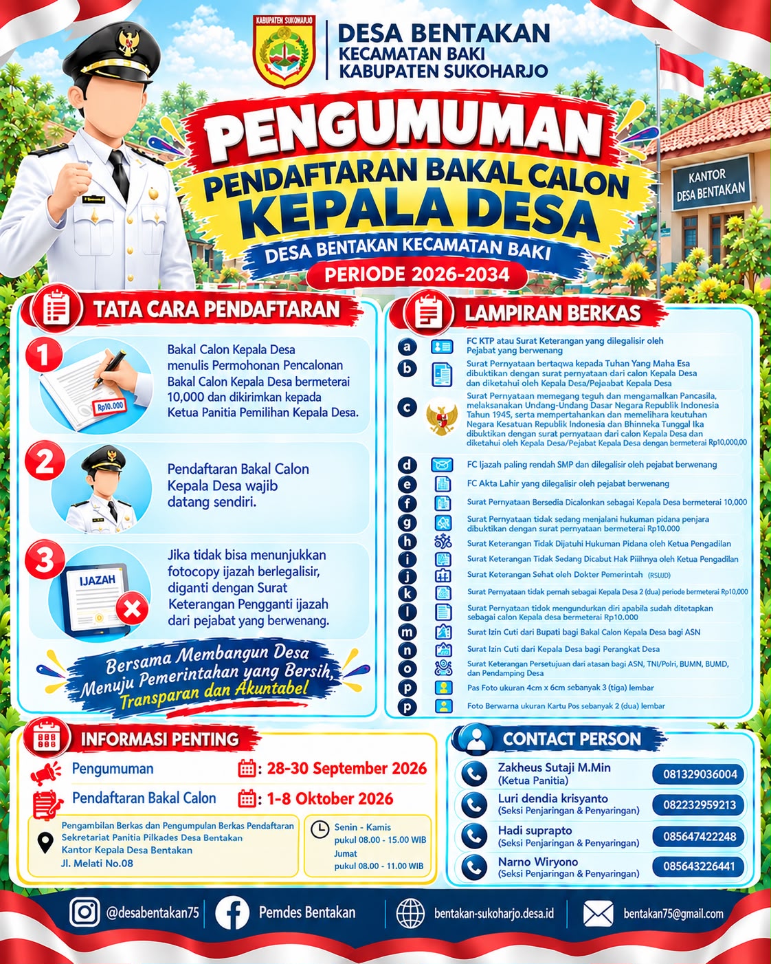 Pengumuman Pendaftaran Bakal Calon Kepala Desa Bentakan Tahun 2026